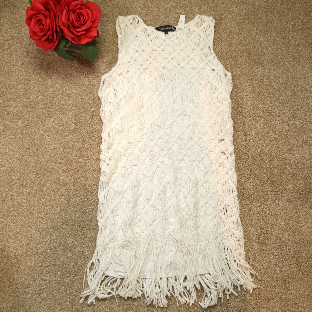 Tabula Rasa White Cotton and Linen Crochet Dress Size Small